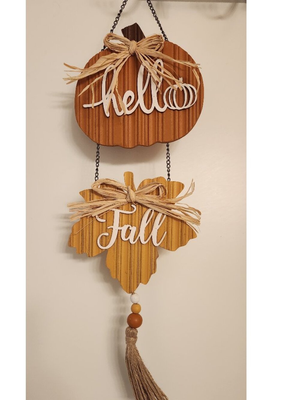 New: Hello Fall - Pumpkin and Leaf Farmhouse Decor